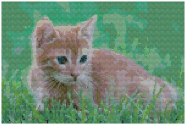 Котёнок Траве Летняя Природа Иллюстрация Вышивки Крестового Стежка Имитация Структуры — стоковое фото