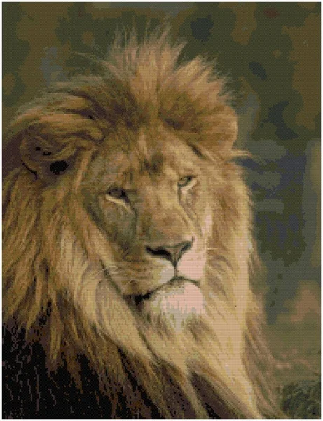 Retrato Enorme Hermoso León Africano Hermoso León Poderoso Ilustración Bordado — Foto de Stock