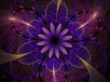 Renkli güzel fraktal çiçek vitray şeklinde. Yaratıcı tasarım ve sanat için üç boyutlu sanat eserleri. Fantezi fraktal çiçek tasarımı. Dijital sanat.