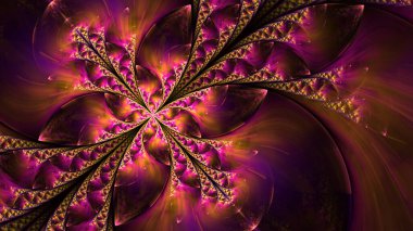 Güzel köşegen fraktal çiçek. Renkli simetrik kelebek boyalı cam tarzında. Dekor elementi. Yaratıcı tasarım, sanat ve eğlence için sanat eserleri. Bilgisayar tarafından oluşturulan grafikler