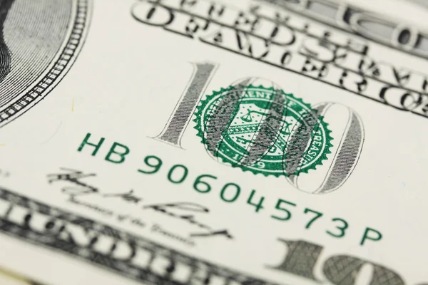 Detail of american hundred dollar bill — Stock Photo, Image