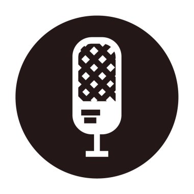 Yayın ya da podcast için iki şeritli kare şekilli baş mikrofon - siyah çember arkaplan üzerinde siluet simgesi ya da logo