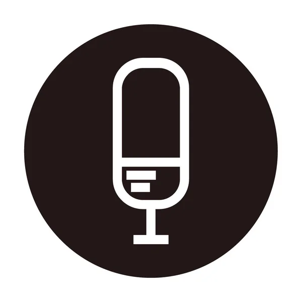 Yayın ya da podcast simgesi ya da logo için siyah çember arkaplan üzerinde iki çizgili siluet mikrofon
