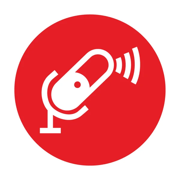 Bağlantı mikrofon simgesinin silueti - kırmızı daire üzerinde izole edilmiş yayın veya podcast işareti için bağlantı mikrofon simgesi