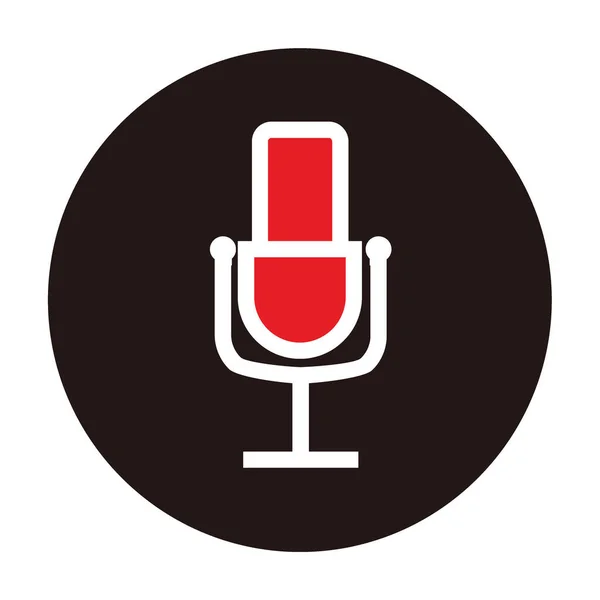 Yayın ya da podcast simgesi ya da logosu için çizgi sanat mikrofonu - siyah daire üzerinde izole edilmiş kırmızı ve beyaz çizimler çizgisi