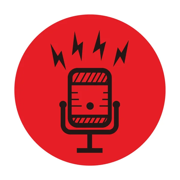 Yayın Podcast Logosu Simgesi Için Kırmızı Daire Arkaplan Üzerinde Yıldırım — Stok Vektör