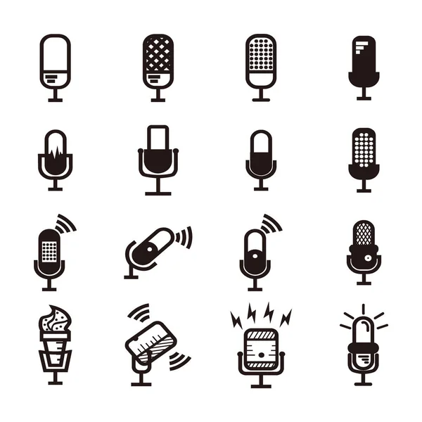 Black Silhouette Microphone Set Microphone Set Lightning Connection Sign Broadcast — Stock Vector