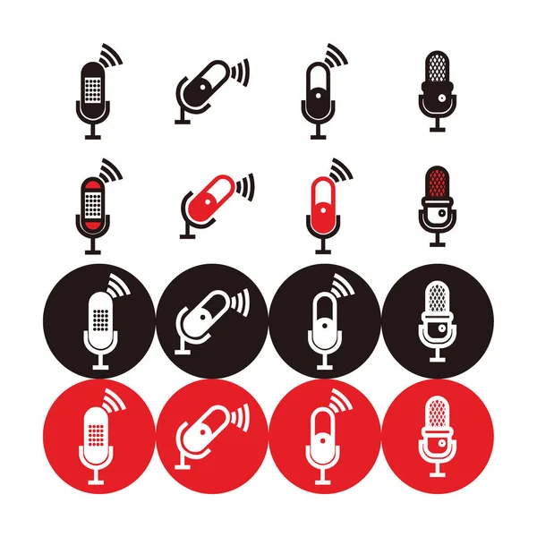 Red White Black Capsule Microphone Icon Silhouette Set Capsule Microphone — Stock Vector