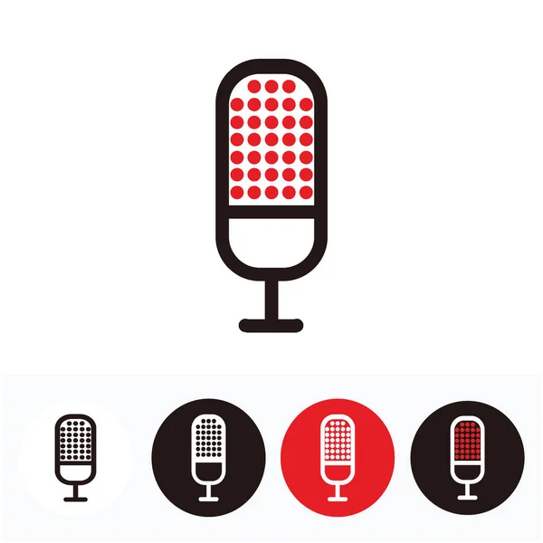 Kırmızı nokta desenli baş mikrofon seti - yayın veya podcast için nokta desenli baş mikrofon seti - nokta desenli kafa mikrofon seti simgesi veya beyaz, siyah ve kırmızı daire üzerinde izole edilmiş logo