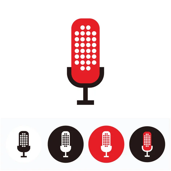 Yayın ya da podcast simgesi ya da logo için modern nokta mikrofon seti - kırmızı, beyaz, siyah çizimler