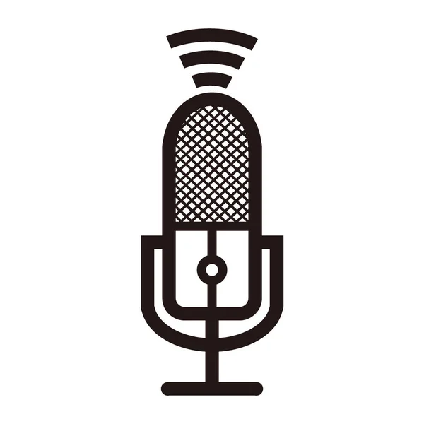 Podcast mikrofon silueti bağlantıları veya sinyal işareti ile yayın, müzik simgesi, vb - bağlantı veya sinyal işareti logosu veya simgesi olan podcast mikrofonun silueti - bağlantı veya sinyal ile podcast mikrofonun silueti çizgisi