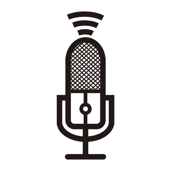 Silhueta Microfone Podcast Com Conexões Sinal Sinal Para Transmissão Ícone Gráficos De Vetores
