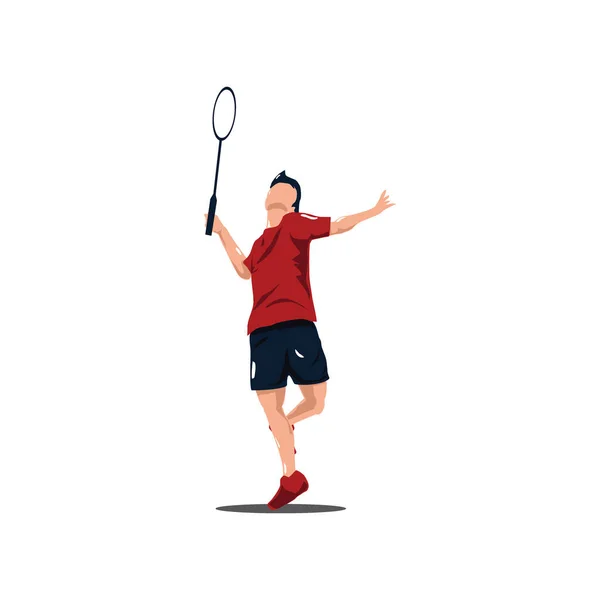 Sport Man Badminton Player Smashing Ball Badminton Athlete Playing Attack — Stock Vector