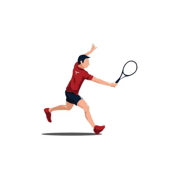 Männliche Athletin Schwingt Ihren Tennisschläger Tennis Cartoon Athletin Isoliert Auf — Stockvektor