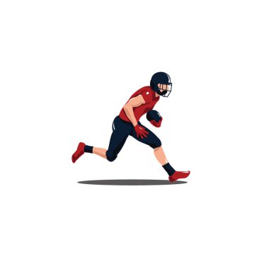 Rugby oynarken topu tutan sporcu adamlar. Futbolcu, topla birlikte koşuyor. Beyazlar üzerinde izole bir şekilde.