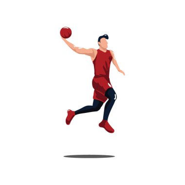 Basketbol maçında smaç basan bir sporcu. Basketbol oyuncusunun çizimleri. Beyazlar üzerinde izole edilmiş bir basketbol çizgi filminde smaç basıyor.