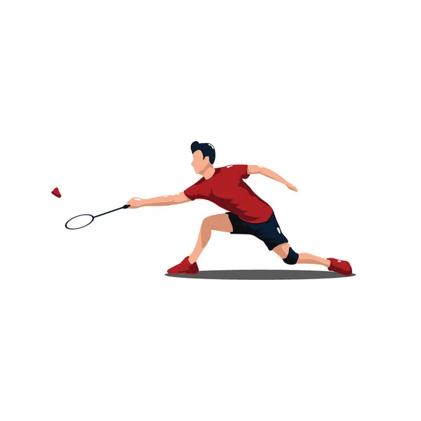 Sport Homme Badminton Étirement Recevoir Navette Adversaire Athlète Badminton Étirent — Image vectorielle