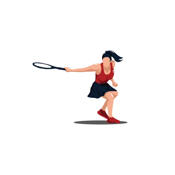 Femme Sportive Balancer Raquette Tennis Horizontalement Pour Atteindre Balle Athlète — Image vectorielle