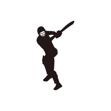 Kriket atleti tüm gücüyle sahada sallanıyor. Sporcu adam kriket sopasını güçlü bir şekilde beyaza doğru sallıyor.