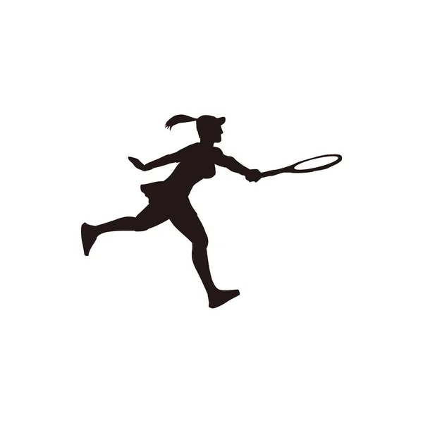 Woman Athlete Swing Her Tennis Racket Silhouette Tennis Cartoon Athlete — Διανυσματικό Αρχείο