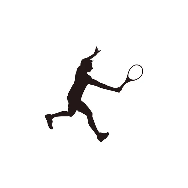 Erkek Atlet Tenis Raketi Siluetini Sallıyor Tenis Karikatürü Atleti Silueti — Stok Vektör