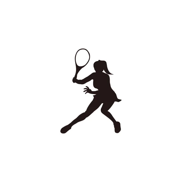 Sport Frau Schwingen Seinen Tennisschläger Silhouette Tennis Athlet Cartoon Silhouette — Stockvektor