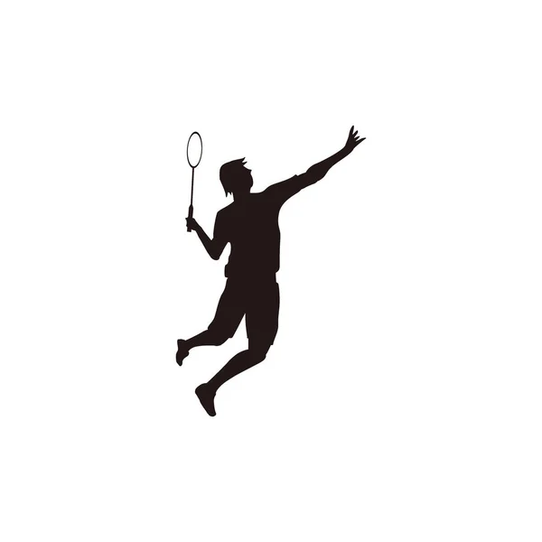 Silhouette Men Badminton Player Jumping Court Silhouette Sport Men Playing — ストックベクタ