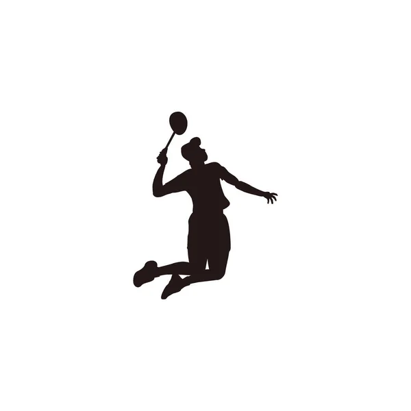 Silhouette Hommes Badminton Joueur Sautant Smash Cour Silhouette Sport Hommes — Image vectorielle