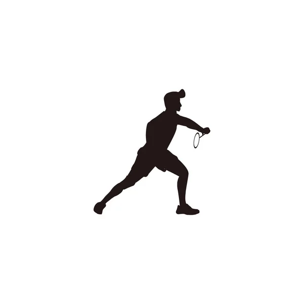 Silhouette Sport Man Badminton Receiving Shuttlecock Opponent Silhouette Badminton Athlete — Stockvector