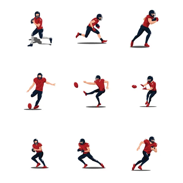 sport men playing rugby cartoon illustrations set - football player playing rugby cartoon set isolated on white
