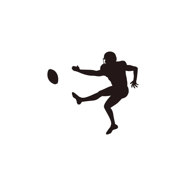 Silhouette Sport Man Kicking Ball Football Game Rugby Player Kicking — Stock Vector