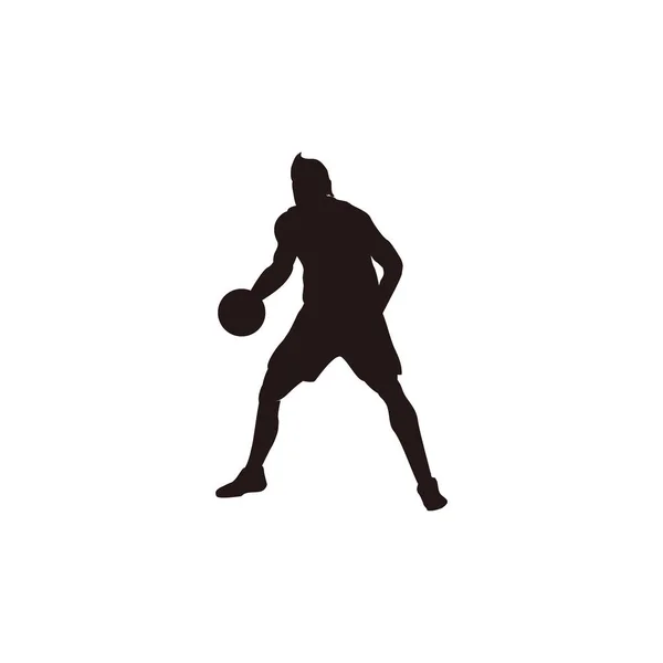 Silhouette Des Basketballathleten Der Den Ball Hält Oder Hält Illustrationen — Stockvektor