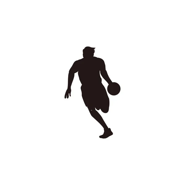 Silhouette Homme Dribble Balle Sur Jeu Basket Ball Illustrations Joueur — Image vectorielle