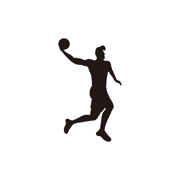 Silhouette Joueur Basket Ball Faisant Dunk Slam Sur Jeu Basket — Image vectorielle