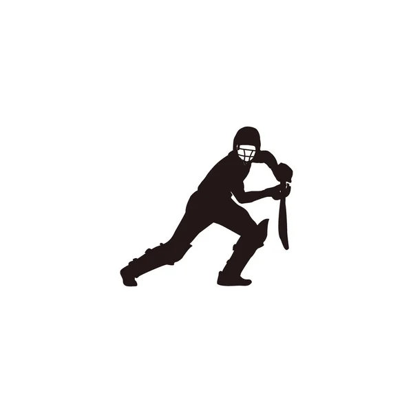 スポーツマンがクリケットゲームでボールを打つ クリケット選手の漫画は白に隔離されたボールを打つ — ストックベクタ