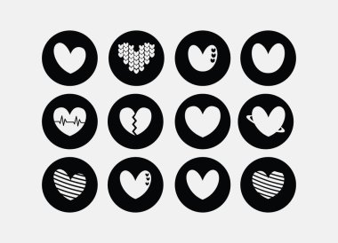 Siluet Kalp simgesi siyah daireye ayarlandı - aşk logosu simgesi işareti - kalp ikonu vektörü, Aşk Kalpleri, kalp ikonu vektörü beyaz arkaplanda izole edildi. Kalp ikonu sanatı. Kalp simgesi