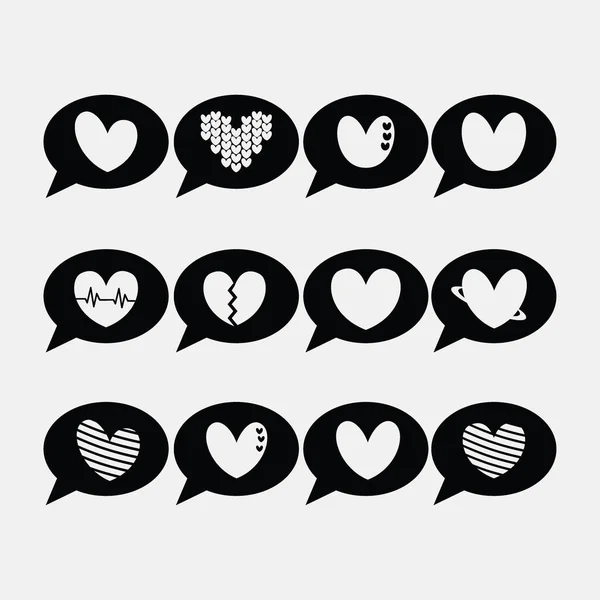 Silhouette Love Emoji Set Bubble Speech Niedliches Love Emoticon Set — Stockvektor
