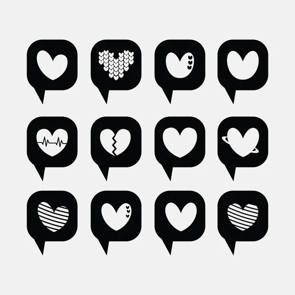 Silhouette Love Emoji Set Square Bubble Speech Niedliches Love Emoticon — Stockvektor