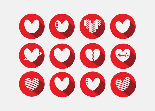 Χαριτωμένο Εικονίδιο Καρδιά Που Κόκκινο Κύκλο Αγάπη Σύνολο Σύμβολο Λογότυπο — Διανυσματικό Αρχείο
