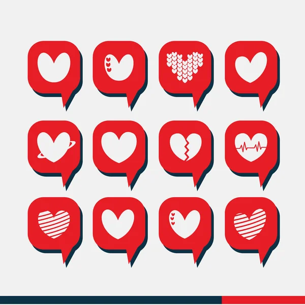 Love Emoji Zestaw Czerwony Kwadrat Bańki Mowy Cute Emotikon Miłości — Wektor stockowy
