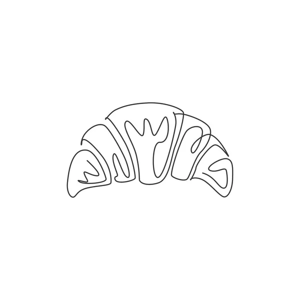 Dibujo Línea Continua Única Etiqueta Del Logotipo Tienda Croissant Dulce — Vector de stock
