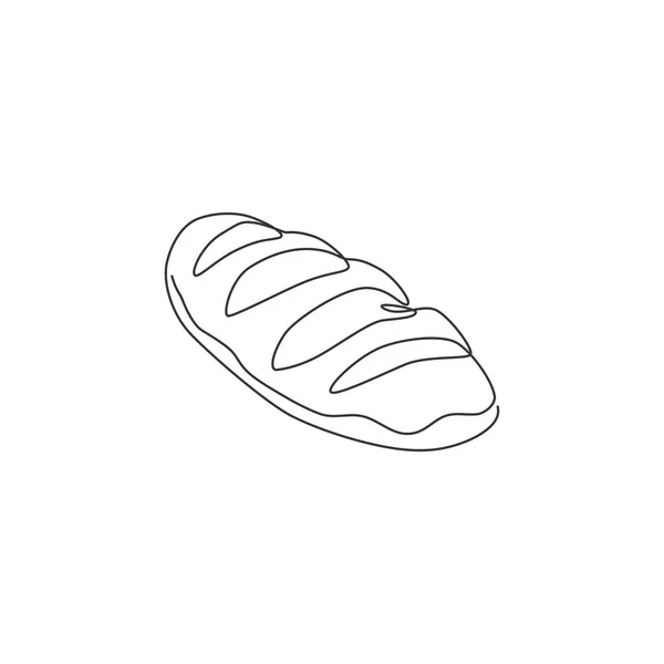 新鮮なおいしいフランスの長い細いローフパンのレストランのロゴのエンブレムの1つの連続線画 バゲットカフェショップロゴタイプテンプレートコンセプト 現代の単線描画ベクトルイラスト — ストックベクタ