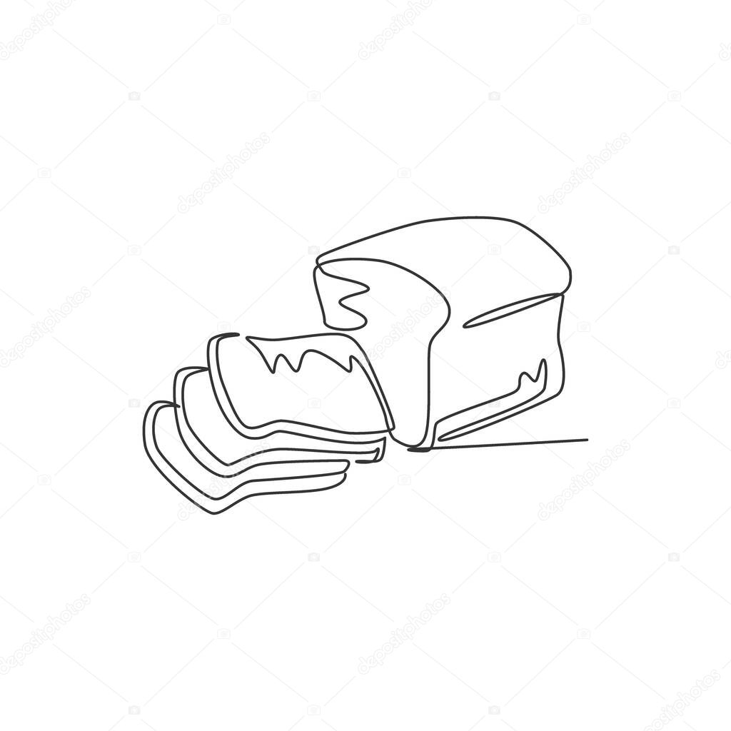 Single continuous line drawing of stylized online white bread shop logo label. Emblem bakery store concept. Modern one line draw design vector graphic illustration for cafe or food delivery service
