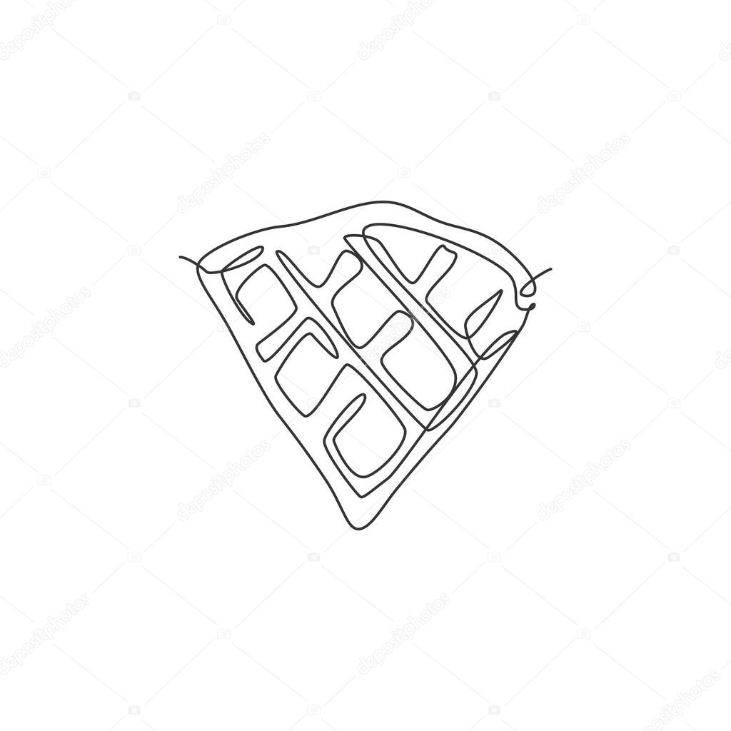 Single continuous line drawing of stylized waffles store logo label. Emblem breakfast food restaurant concept. Modern one line draw design vector illustration for cafe, shop or food delivery service