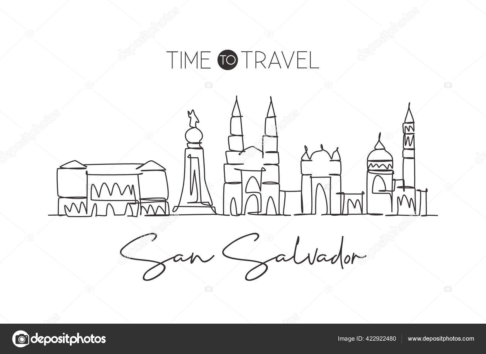 Linha Única Contínua Desenhando Horizonte San Salvador Salvador Paisagem  Famosa Vetor de stock de ©SimpleLine 422922480, image size:1600x1167