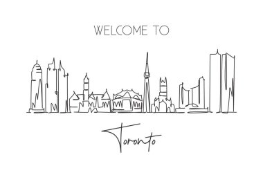 Toronto City Skyline, Kanada 'nın kesintisiz bir çizimi. Güzel bir kartpostal. Dünya manzara turizmi tatili. Düzenlenebilir tek çizgi çizimi tasarım vektörü illüstrasyonuName