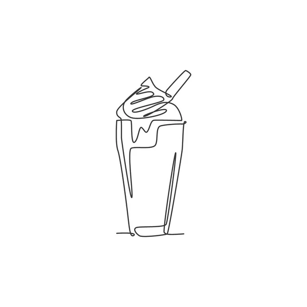 Uma Única Linha Desenho Milkshake Fresco Com Chantilly Wafer Vara —  Vetores de Stock