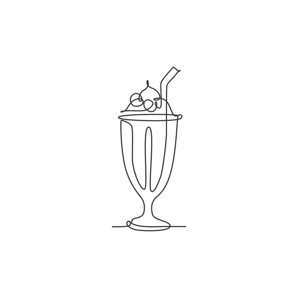 Ενιαία Συνεχή Γραμμή Σχέδιο Στυλιζαρισμένο Συμπλήρωση Milkshake Ποτό Κατάστημα Λογότυπο — Διανυσματικό Αρχείο