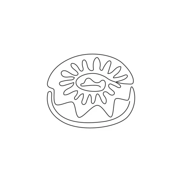 Jedna Souvislá Kresba Čerstvé Sladké Lahodné Americké Koblihy Restaurace Logo — Stockový vektor
