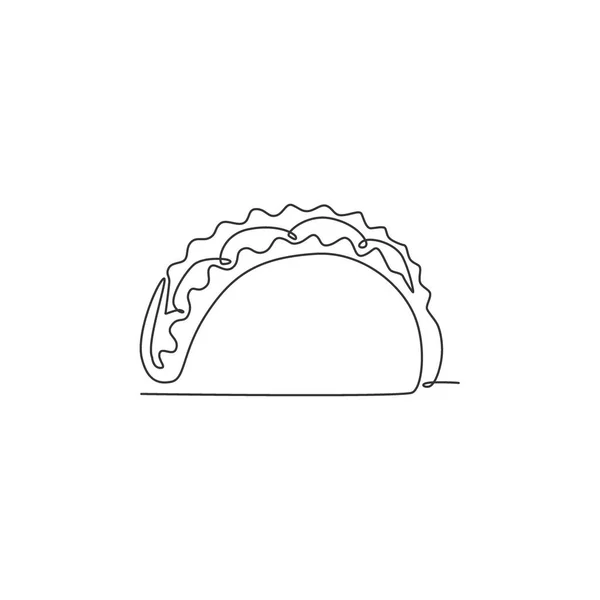 Uma Única Linha Desenho Taco Mexicano Fresco Logotipo Ilustração Vetorial —  Vetores de Stock